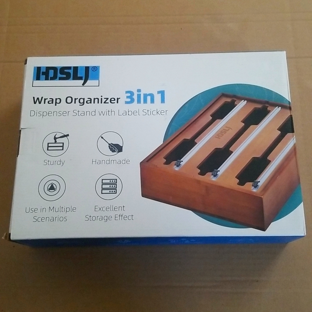 HDSLJ 3 in 1 Foil and Plastic Wrap Organizer Bamboo Plastic Wrap Dispenser